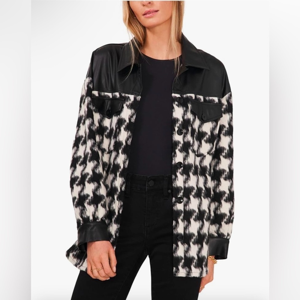 Vince Camuto Faux Leather Trim Shirt Jacket - Picture 2 of 11